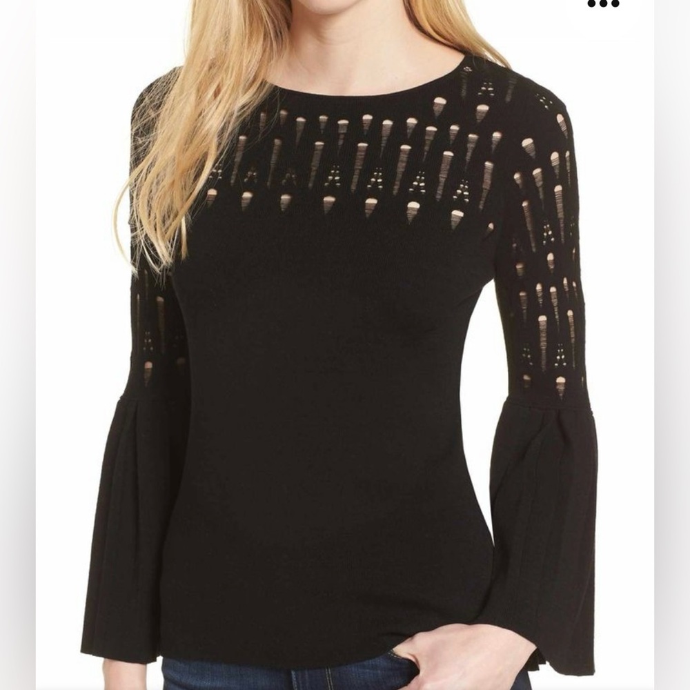 BAILEY 44 Street Fair Black Bell Sleeves Cutouts Sweater Small